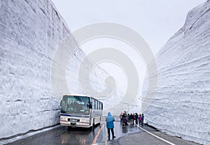 Road between Snow wall at Tateyama Kurobe Alpine Route, Toyama -