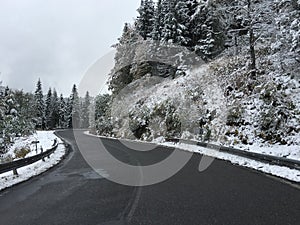 Road through snowy Low Tatras National Park