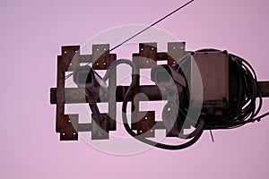 Road speed control camera on the road pole close up