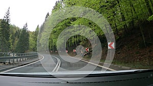 Road, spring, forest, trees, shadow, shots from inside the car, mountain, winding road, Polish roads, giant mountains