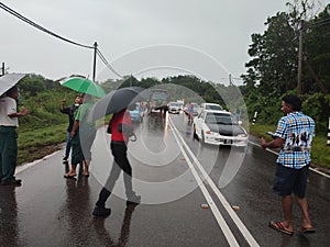 Road stop traffic rain in gemas