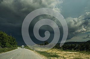 A road and storm sky