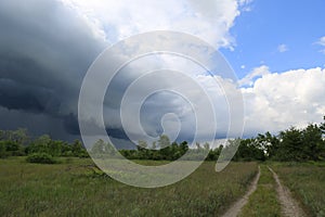 Road in stormy steppe