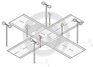 Road, street traffic, info graphic, junction crossway on white background.