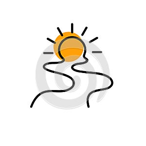 Road and sun logo, line minimal linear icon