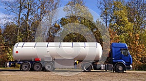 Road tanker with thermal insulation designed for the carriage flammable substances. Truck with a specialist semi-trailer