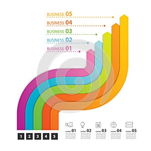 Road timeline infographics business with 5 path step template background