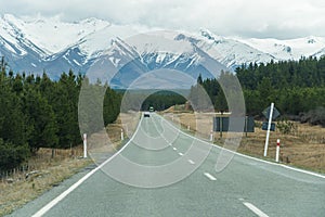 Road to Aoraki/Mount Cook the highest mountains peak in New Zealand.