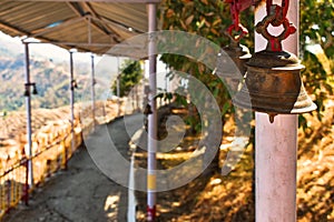 Road to Bhairav Garhi Temple in Uttarakhand. Bells are tied throughout the hike.