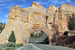 Road to Bryce Canyon through tunnel in the rock