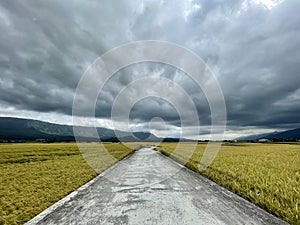 Road to the cloudy sky, landscape direction