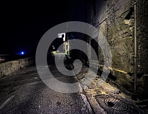 Road to darkness. The dark alleys of the old Valletta. Malta.