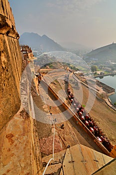 The road to the fort at dawn. Amer Palace (or Amer Fort). Jaipur. Rajasthan. India