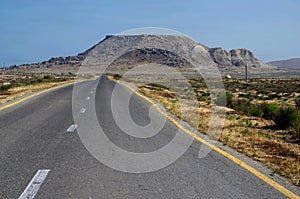 Road to Gobustan Natural park with beautiful stones and ancient neolithic rock paintings, Azerbaijan,near Baku