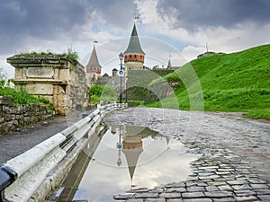 Road to the Kamianets-Podilskyi fortress after rain, Ukraine