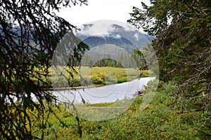 Road to lake in the Rockies.