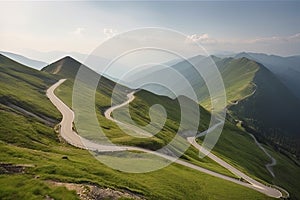 road to the mountains, with winding and twisting path that leads to the top