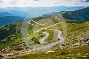 road to the mountains, with winding and twisting path that leads to the top