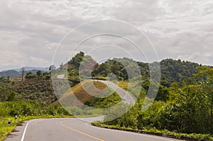 Road to the nature along the mountains in Nan province, Thailand