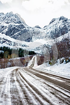 Road to Nusfjord in the winter