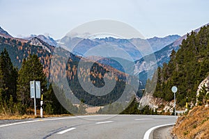 Road to Ofenpass - Fuorn pass in Val Mustair of canton Grisons, Switzerland