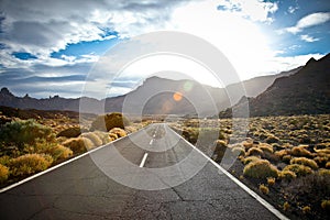 The road to the reserve Tenerife in sunrice, Spain