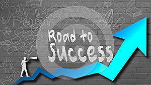 Road to success word for success concept with blue arrow