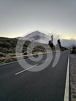 Road to Teide volcanic peak at dusk