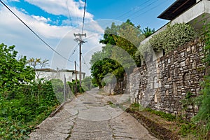 Road to a traditional old mountainous village of Panagia, Thassos Island, Greece
