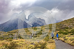 Road to the viewpoint Los Cuernos , Torres del Paine national park in chilean Patagonia