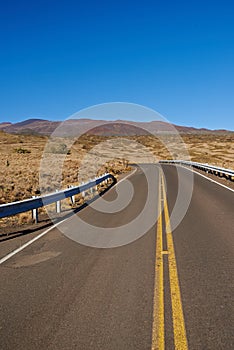 Road to worlds largest volcano Mauna Loa in Hawaii, Big Island, Hawaii, USA. Mauna Loa is still the largest active