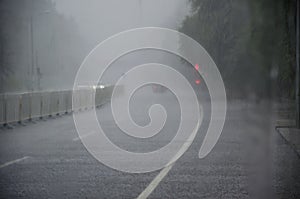 A road in torrential rain