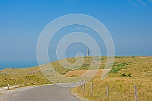 Road towards cap blanc nez along the fields on the cliffs on the French Northe sea coast,
