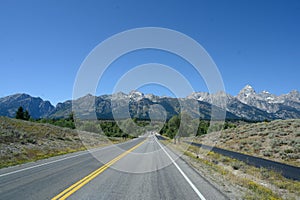 Road towards Grand Tetons Wyoming