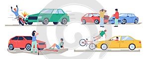 Road traffic accident, car crash set, vector flat isolated illustration