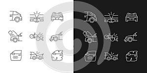 Road traffic accidents linear icons set for dark and light mode