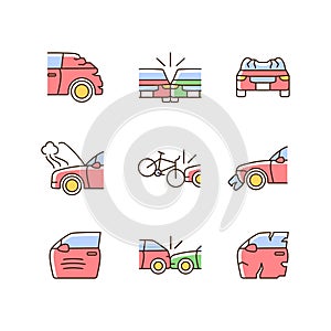 Road traffic accidents RGB color icons set