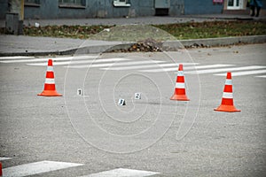 Road traffic cone on accident site