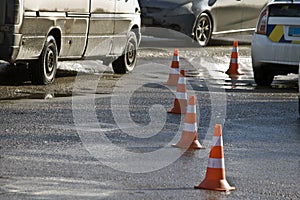 Road traffic cone on accident site