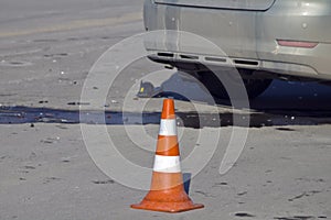 Road traffic cone on accident site