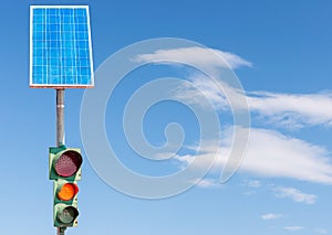 Road traffic light and solar panel