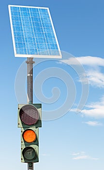 Road traffic light and solar panel