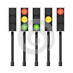 Road Traffic Light Vector. Realistic LED Panel. Sequence Lights Red, Yellow, Green. Go, Wait, Stop Signals. Isolated On