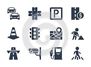 Road traffic related icon set