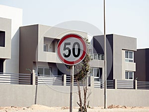 A road traffic sign in Egypt that gives an alert to drivers 50 fifty kilometer per hour is the maximum speed limit, over 50 KM