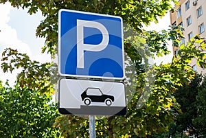 Road traffic sign parking for cars showing how to correctly place their vehicles