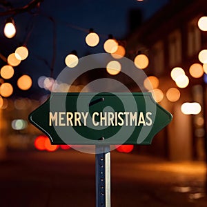 Road traffic sign reading Merry Christmas holiday greetings message