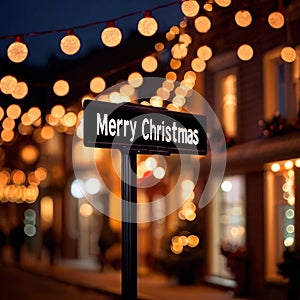 Road traffic sign reading Merry Christmas holiday greetings message