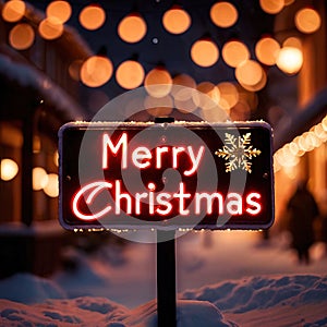 Road traffic sign reading Merry Christmas holiday greetings message