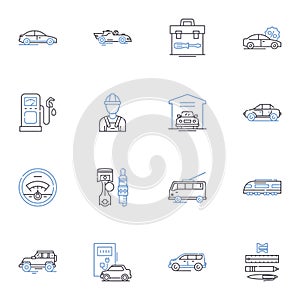 Road transport line icons collection. Trucking, Logistics, Highway, Cargo, Trailer, Fleet, Delivery vector and linear